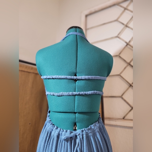 R. Vivimos Blue Maxi Summer Cotton / Rayon Backless Ruffled Dress Size Medium - Picture 7 of 11